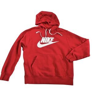 Nike Hoodie Sweatshirt Mens M Red Big Logo Pullover Casual Athletic Big Swoosh
